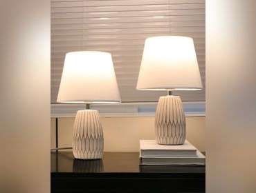 HEQET Small Table Lamp Set Of 2 - 13.3 Inch White Ceramic Lamps, Fabric Shade, Boho Style - View #8