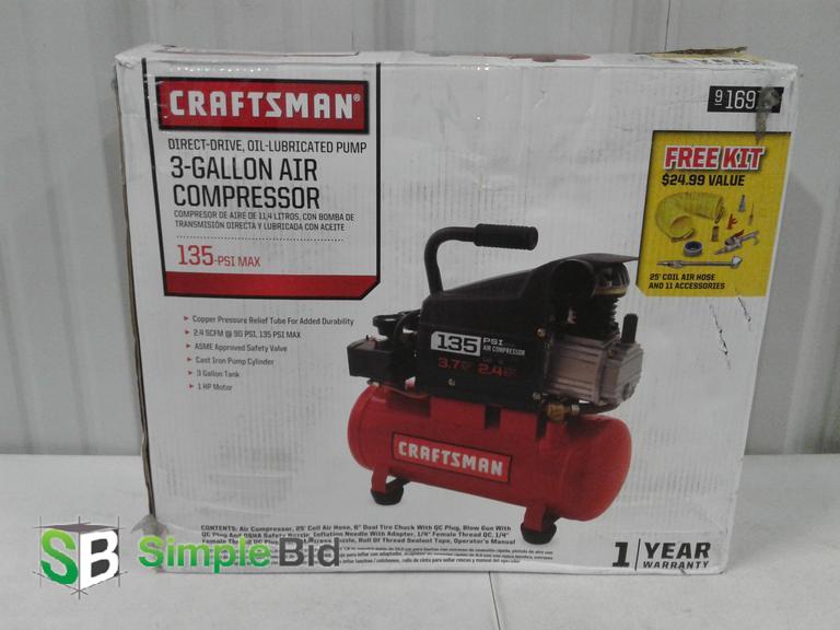 Craftsman 1 hp 3 deals gallon air compressor