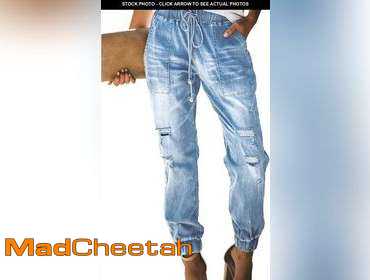 LONGYIDA Women's High Waisted Jean Joggers – Stretch Denim Pants With Drawstring & Elastic Cuffs