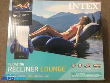 New INTEX Floating Recliner Lounge. 71” X 53”. Two built in cup holders, two durable grab handles.