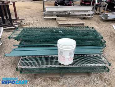 Repocast.com® | Skid of green wire rack with hardware,...