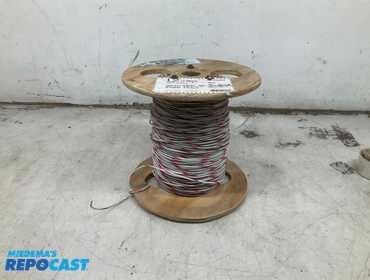Copper wire THHN 12 AWG stranded, white with red stripe, rough estimate 1000 feet. Alanwire brand.