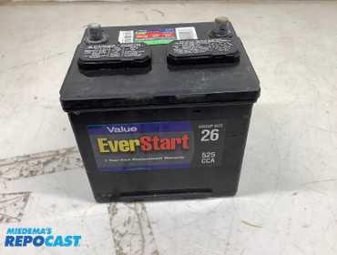Everstart VP-26 12V battery, 525 cold cranking amps, 650 cranking amps at 32 degrees, tested per...
