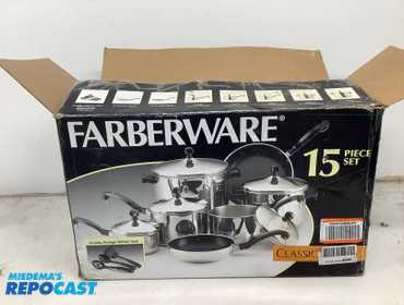 Faberware 15 piece kitchen set including slotted spoon, slotted turner, solid spoon, 8” nonstick...