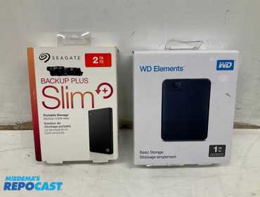 Lot of (2) backup storage devices, including: (1) Seagare Backup Plus Slim 2TB; and (1) WD...