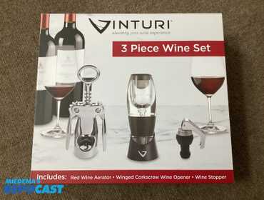 New Vinturi 3 Piece Wine Set. Red Wine Aerator, Winged Corkscrew Wine Opener, and Wine Stopper.