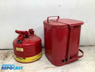 (1) just rite red metal safety can (model: SF), and (1) FM Protectoseal CO. Chicago 1401 red...