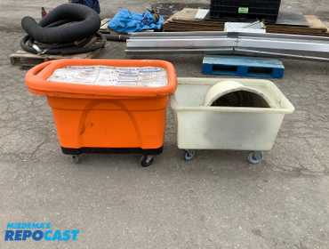 Lot of (3) Including (2) Rolling Tubs and a Simer Model# 2925 1/4 HP Submersible Sump Pump