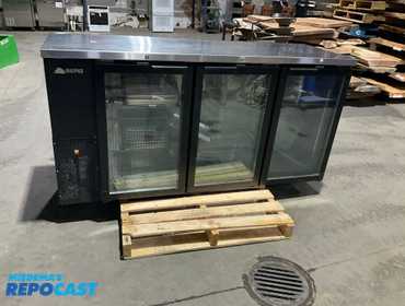 1- BERG BBB-7224G NARROW DEPTH STAINLESS STEEL TOP BLACK BACK BAR COOLER WITH GLASS DOORS 72-3/4...