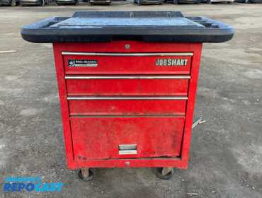 JobSmart Rolling Toolbox, 36”w x 23”d x 37”h, bottom compartment is jammed