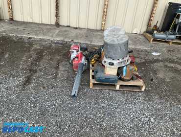 Lot of miscellaneous items such as pumps, leaf blower and miscellaneous shop tools 