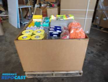 Pallet load of asst. new safety and cleaning products includes: gloves, surveyors vest, caution...