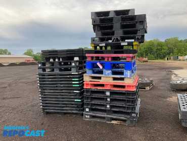(36) misc used plastic skids, 4-way forkable, sizes include 45” x 45”, 45” x48” and 40” x 48”,...