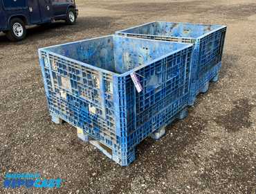 (2) Used Plastic Forkable Crates, collapsible, each has two side fold down doors, 48”x45”x34”...