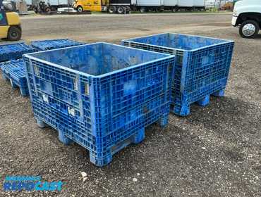 (2) Used Plastic Forkable Crates, collapsible, each has two side fold down doors, 48”x45”x34”...
