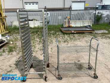 Lot of (1) 18-Tier Restaurant Tray Cart, and (1) 2-Tier Metal Wire Cart