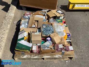 Hardware Pallet Lot. Comes with various sizes and quanities of machine bolts, machine screws,...