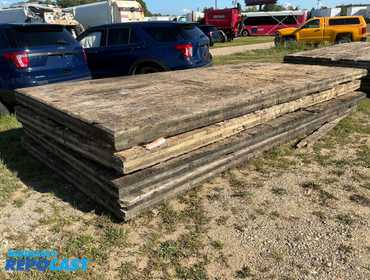 (4) Used Heavy Duty Wood Crane Mats, Approx. 15.5’ long x 92” wide x 8” thick, some damage to...
