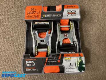 New 2 pack Heavy Duty Orange Smart Straps. 1-1/4”X 14 feet. Ratcheting tie downs. Wide comfort...