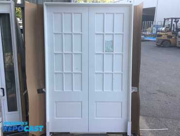 Masonite Artisan Designs 512 Wooden Double Door, 53.25”w x 81”h - White sheets peel off, windows...