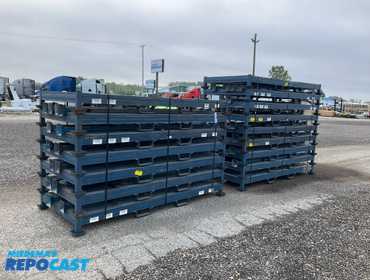 (16) stackable metal racks with removable corner posts for all but one rack, 95”W x 42” deck,...