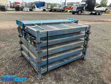 (5) stackable metal racks 59-1/2” x 47-1/2”, sells with (8) corner posts 68” long and (8) corner...