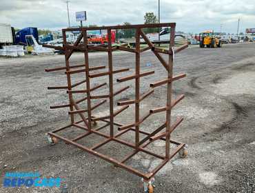 Two side cantilever rack on casters 72”L x 36” x 68-1/2”T overall, 14” long rack arms