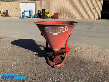Ressori 3 point seed hopper with PTO driven broadcaster, 500 lb capacity, missing tractor side of...
