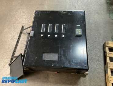 Vending machine with four displays. Brand unknown. No keys. Measures approximately 35.5”Hx32”Wx12”D