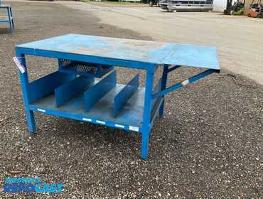 Metal work bench 67”L x 36” x 35-1/2”T, lower metal shelf with dividers