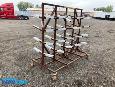 Two side cantilever rack on casters 72”L x 36” x 68-1/2”T overall, 14” long rack arms