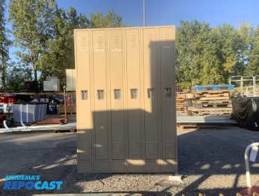 (6) attached light brown Rayhaven Equipment Company lockers 9-14, (2 locker doors won’t open) 54...