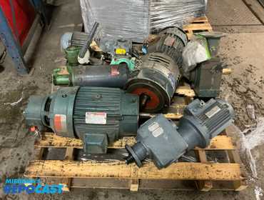 Skid lot various motors including a Kundera DASM 1080 A, Reliance Electric Duty Master, DMS motor...