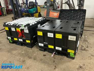 (2) Specialty Shipping Crates, each has plastic four way forkable skid, two styrofoam molded...