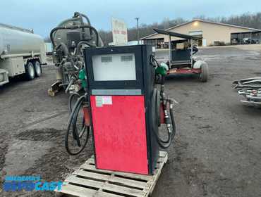 Used Bennett Diesel Fuel Pump, has two meters, filters, hoses, and nozzles, missing glass on one...