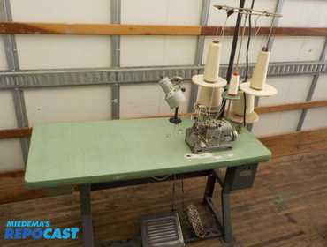 MERROW COMMERCIAL SEWING MACHINE, TYPE, M-30W-2, FOOT PEDALS, POWER CORD, 220 VOLTS, WORK LAMP