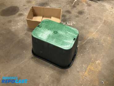 Unused NDS rectangular valve box model 113BC - has damage to one edge, approx 19” x 14” x 12-1/2”T