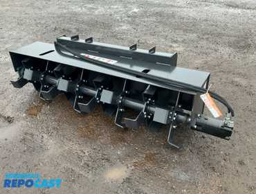 New JCT 72” Hydraulic Rototiller Skid Steer Attachment, Universal Quick Attach, has hydraulic...