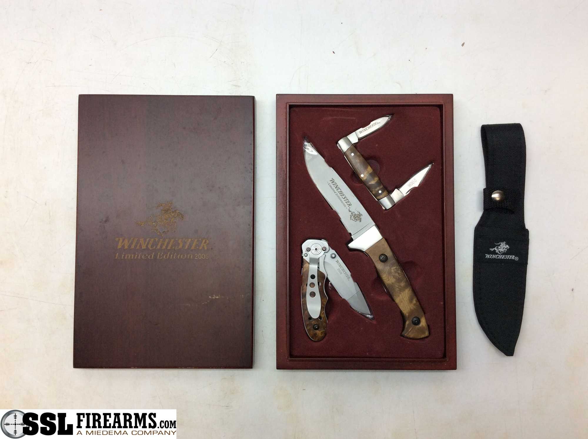 Lot 41 41507 Winchester Limited Edition 2006 3 Piece Knife Set In Wooden Box All Knives Are Clean And In