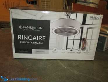 Fanimation studio collection Ringaire 23 inch ceiling fan. Black blades. Chrome Finish. Unused....