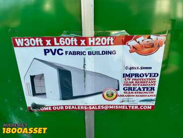 New Suihe 30’W x 60’L x 20’T double trussed peak roof shelter building, hot dip galvanized tubing...