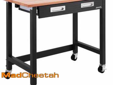 Seville Classics UltraGraphite Wood Top Workbench on Wheels with Sliding Organizer Drawer Table,...