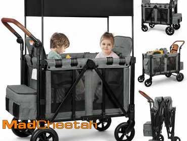 Vomeast Wagon Stroller for 2 Kids, 3-in-1 Wagon Stroller with Canopy, Adjustable Handlebars,...