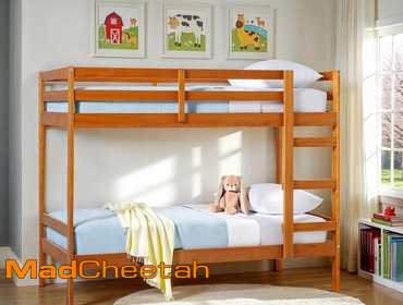 Walker Edison Modern Solid Wood Twin Over Twin Bunk Bed, Caramel - UNUSED Condition: Brand...