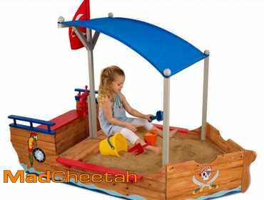 KidKraft Wooden Pirate Sandbox with Canopy, Covered Children's Sandbox, Outdoor Furniture - Blue ...
