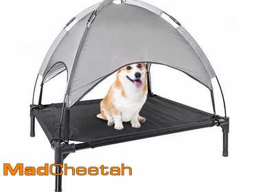 Elevated Dog Bed, Cooling Raised Mesh Pet Cot w/Removable Canopy Shade Tent, Portable Dog Cat...