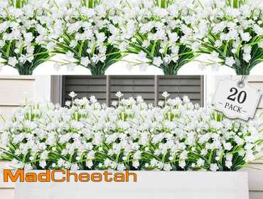 AmyHomie 20 Bundles Artificial Flowers for Outdoor Outside Spring Summer Decoration UV Resistant...
