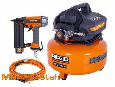 RIDGID 6 Gal. 150 PSI Portable Electric Pancake Air Compressor w/18ga Brad Nailer and Hose -...